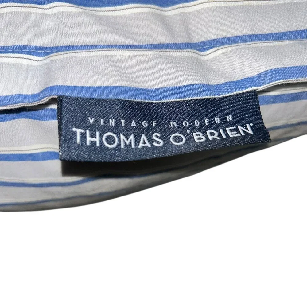 thomas o'brien vintage modern blue gray ticking stripe down fill throw pillow
